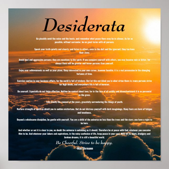 Desiderata, Inspirierend Gedicht über das Leben Poster (Vorne)