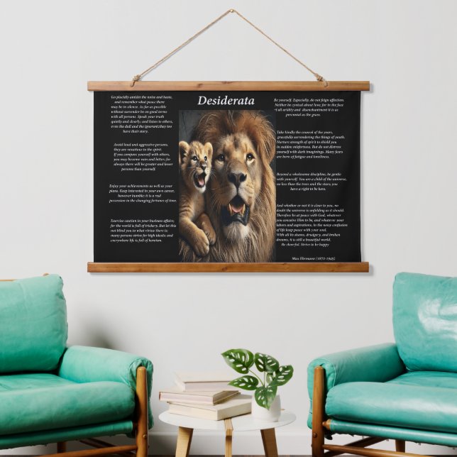 Desiderata: Löwenliche Uhr Wandteppich Mit Holzrahmen (Wohnzimmer)