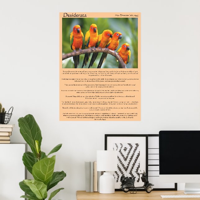 Desiderata orange und grüne kanarische Poster (Heimbüro)