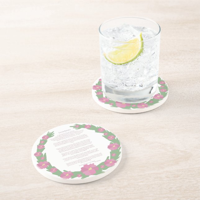 Desiderata Pink Floral Wreath von Max Ehrmann Getränkeuntersetzer (Seite)