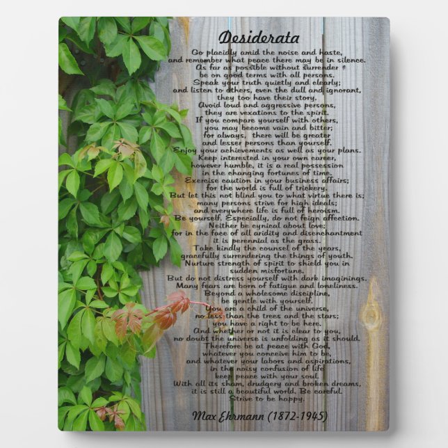 Desiderata plaque fotoplatte (Vorderseite)