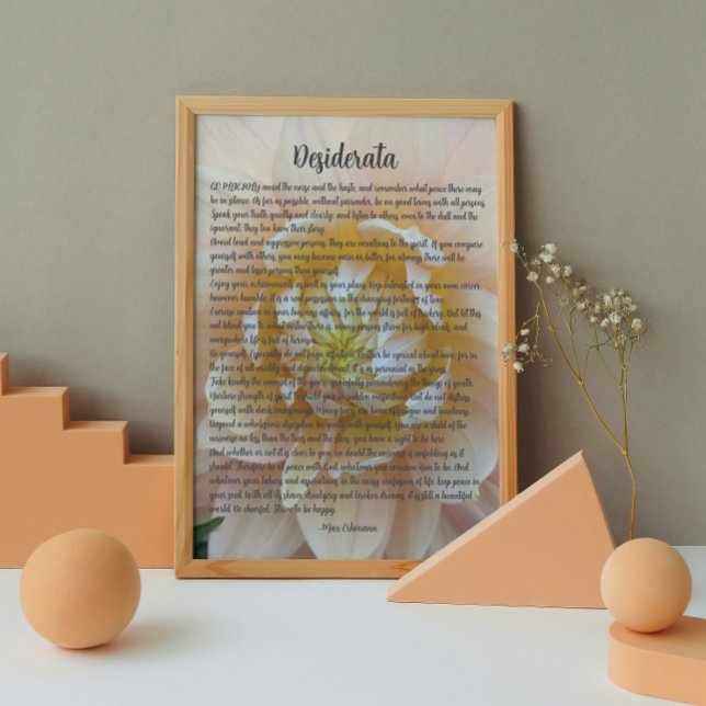 Desiderata Poem Blush Pink Dahlia Bloom Fotodruck (In Situ (Framed))
