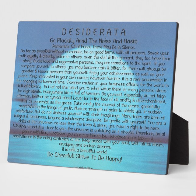 Desiderata Poem on Blue Sunset Fotoplatte (Seite)