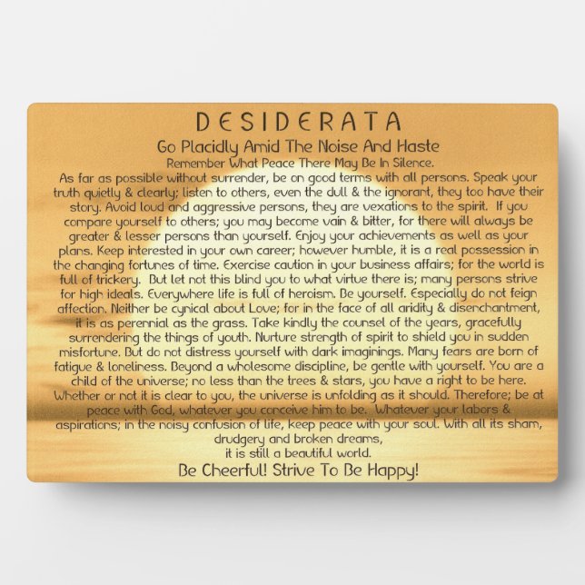 Desiderata Poem on Sunset Fotoplatte (Vorderseite)
