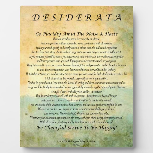 Desiderata Poem on Watercolor Forest Fotoplatte (Vorderseite)