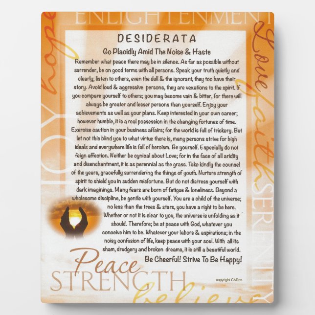 Desiderata Poem with Praying Hands Fotoplatte (Vorderseite)