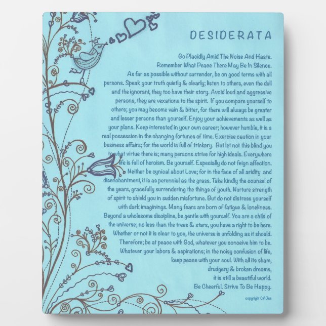 Desiderata Poem with the Bluebird of Happiness Fotoplatte (Vorderseite)