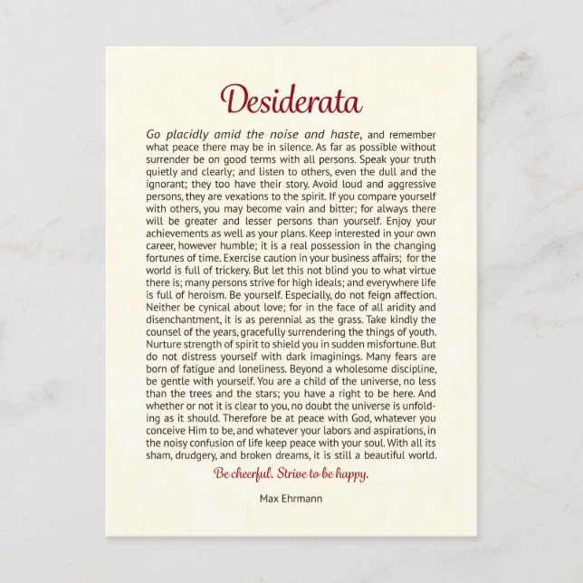 Desiderata Postcard | Desiderata Mini Art Postkarte (Vorderseite)