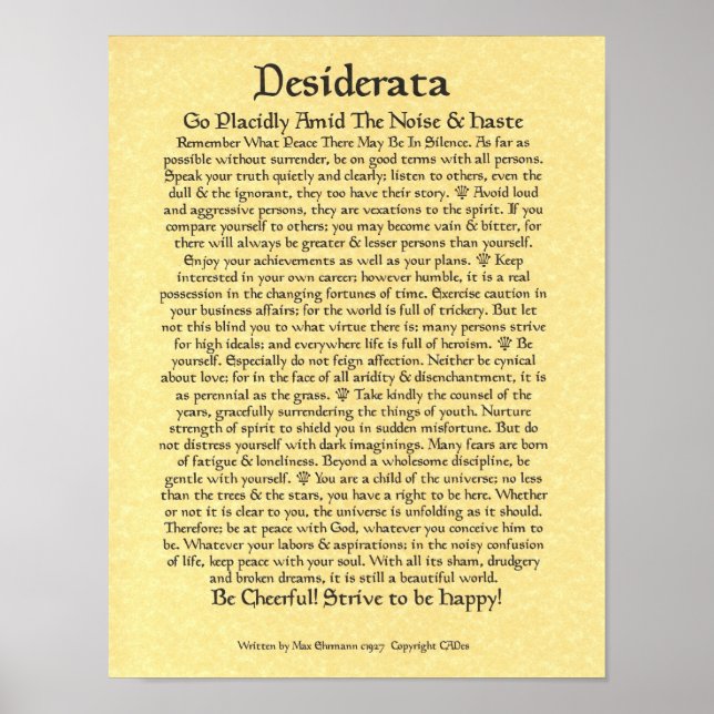DESIDERATA Poster Max Ehrmann-Mittelalterliche Kal (Vorne)