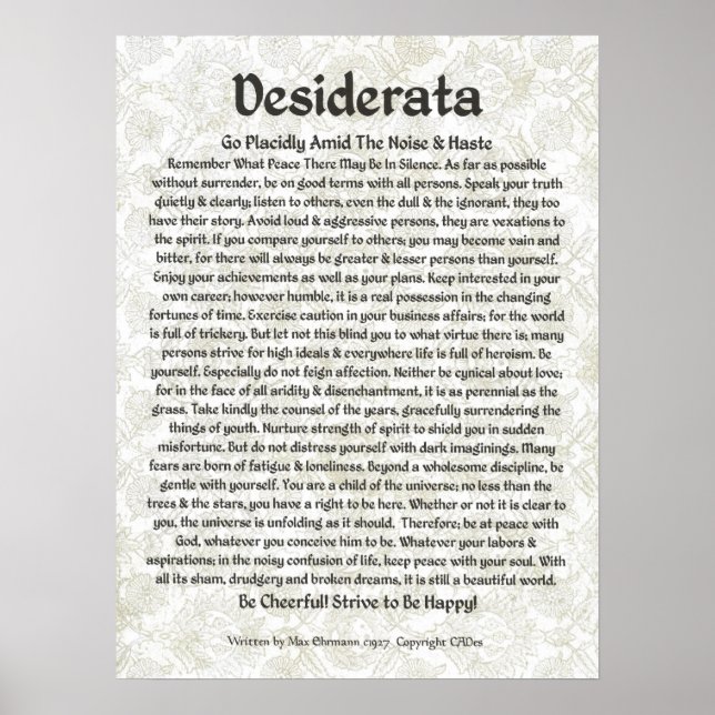 DESIDERATA Poster Max Ehrmann-Mittelalterliche Kal (Vorne)