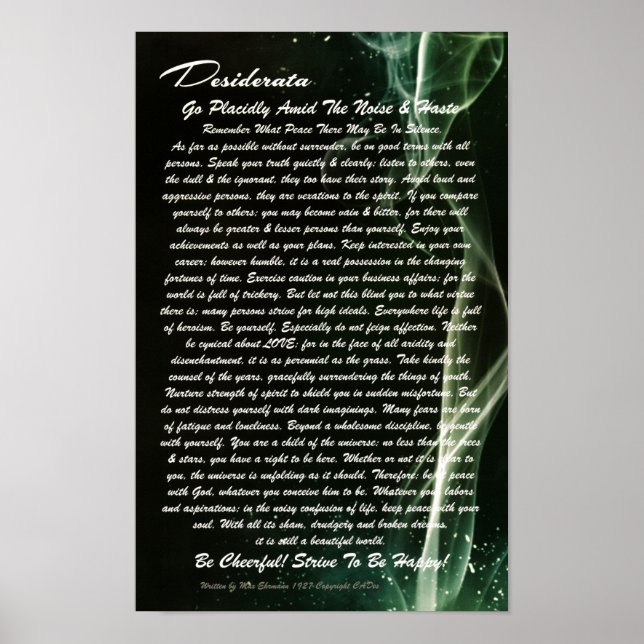 DESIDERATA Poster-Max Ehrmann-Raucher-Champagne Poster (Vorne)