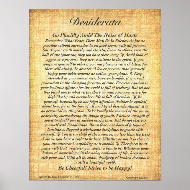 DESIDERATA Poster von Max Ehrmann=16x20 Fossil (Vorne)