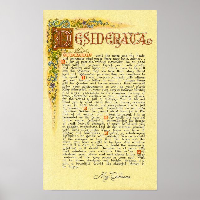 DESIDERATA Poster von Max Ehrmann=Florentiner (Vorne)