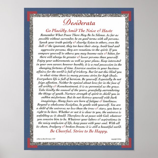 DESIDERATA-Poster von Max Ehrmann-Führungskraft Poster (Vorne)
