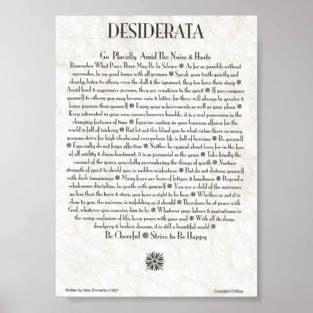 DESIDERATA-Poster von Max Ehrmann - VIELE GRÖSSEN Poster (Vorne)
