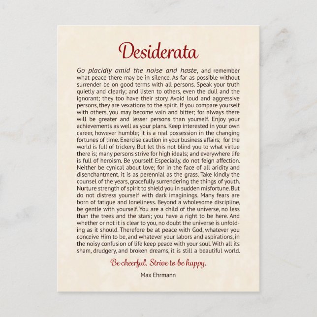 Desiderata Postkarte | Desiderata Mini Kunst (Vorderseite)