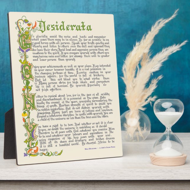 Desiderata, Prosa A 1920 von Max Ehrmann Fotoplatte (Seite)