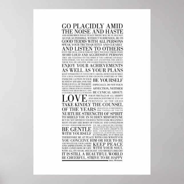 Desiderata von Max Ehrmann-Poster Poster (Vorne)