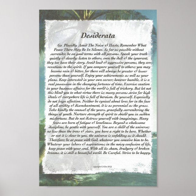 DESIDERATA Vorsichtig Palm Beach Poster (Vorne)