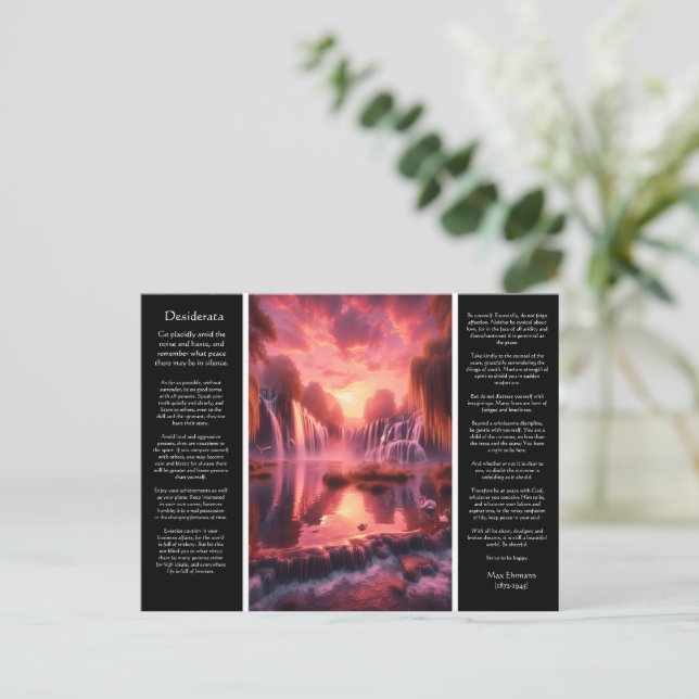 Desiderata Wasserfall: Mirror Lake Pink Sky Romanc Postkarte (Stehend Vorderseite)