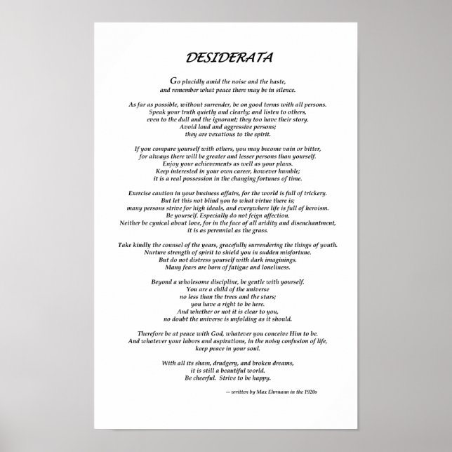 Desiderata White Poster (Vorne)