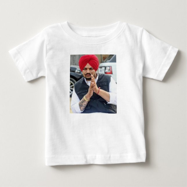 Desigener Baby T - Shirt mit Sidhu Moose Wala Foto (Vorderseite)