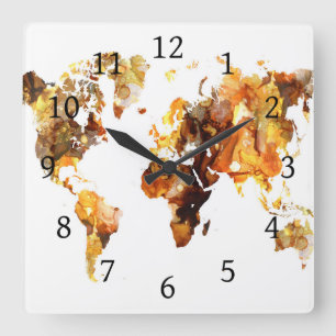 Design 102 Weltkarte Quadratische Wanduhr