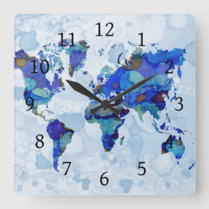 Design 105 Weltkarte Quadratische Wanduhr
