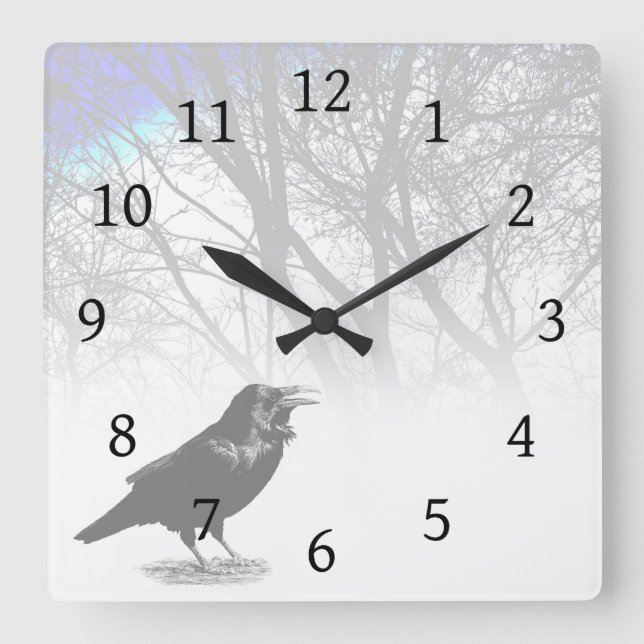 Design 12 Crow Raven Quadratische Wanduhr (Vorderseite)