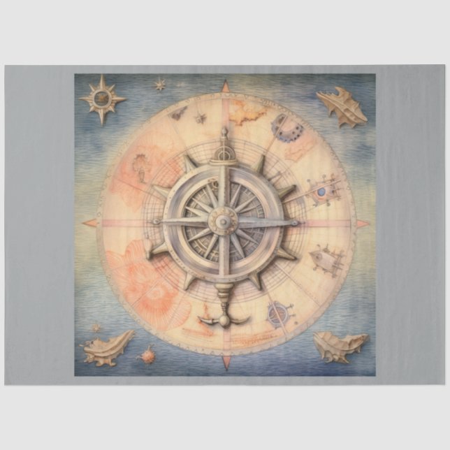 Design 1 der Serie Nautic Compass Seidenpapier (Vorderseite)