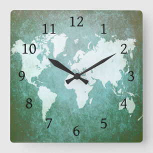 Design 55 Weltkarte Quadratische Wanduhr