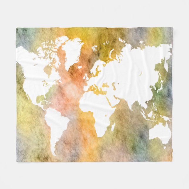 Design 63 Weltkarte Orange Fleecedecke (Vorderseite (Horizontal))