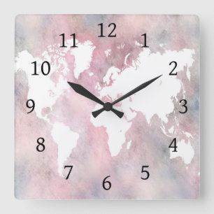 Design 66 Weltkarte Quadratische Wanduhr