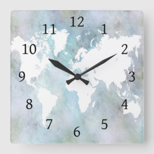 Design 68 Weltkarte Quadratische Wanduhr