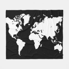 Design 69 Schwarz-weiße Weltkarte Fleecedecke