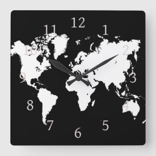 Design 69 Weltkarte Quadratische Wanduhr