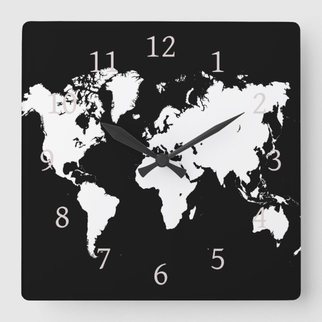 Design 69 Weltkarte Quadratische Wanduhr (Vorderseite)