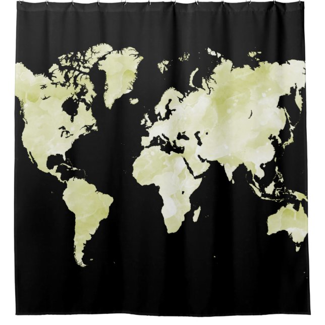 Design 73 Schwarz-Grün-Weltkarte Duschvorhang (Vorderseite)
