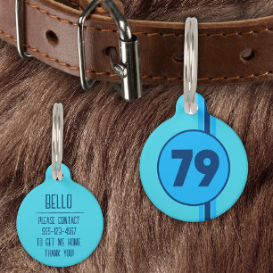 Design 79 blau auf Türkis mit Streifen Haustiermarke