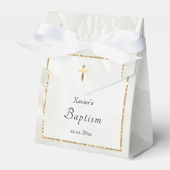 Design aus weißem Marmor | Taufe Geschenkschachtel (Vorderseite)