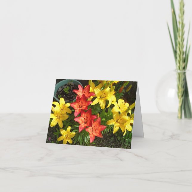 Design-Begrüßung des Fotos Gelbe und Rote Blume Karte (Vorderseite)
