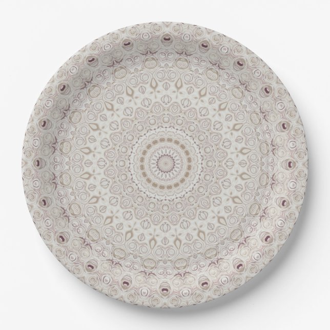 Design Beige und Taupe Mandala Pappteller (Vorderseite)