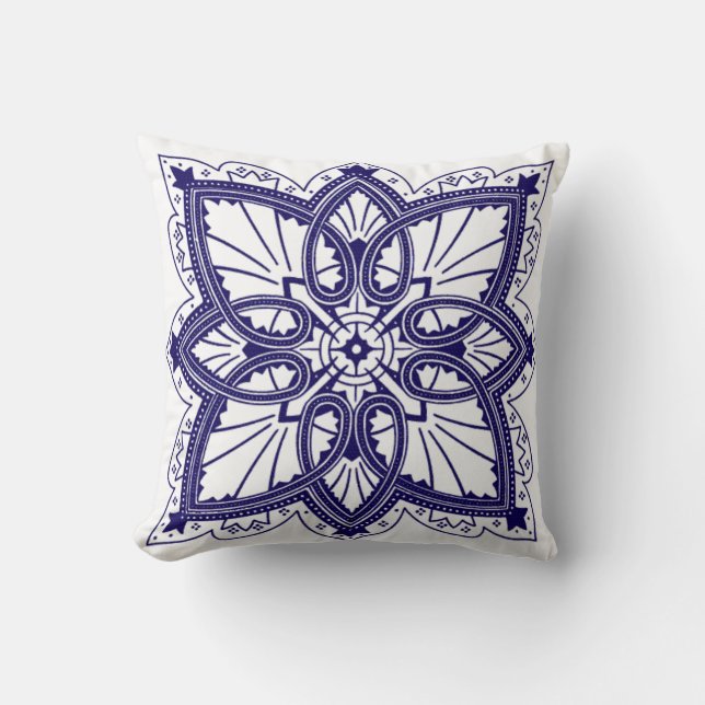 Design bleu et blanc vintage - Coussin (Recto)