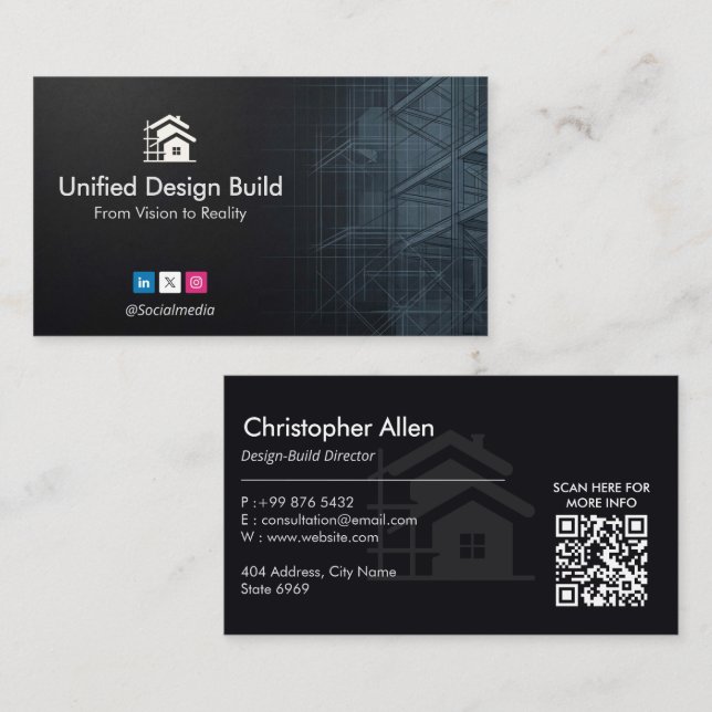 Design-Build Firms Business | Black Sketch Visitenkarte (Vorne/Hinten)