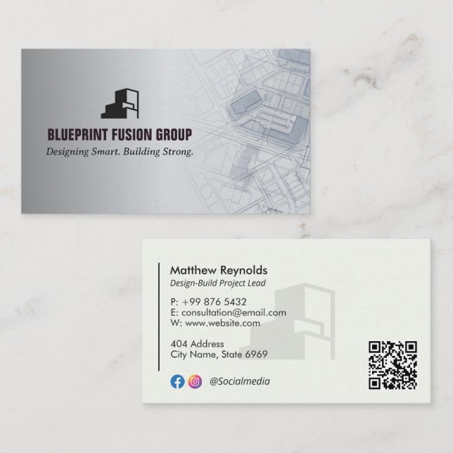 Design-Build Firms Business | Grey Minimalist Visitenkarte (Vorne/Hinten)