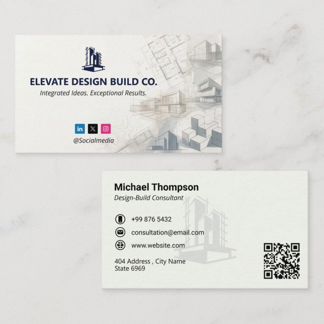 Design-Build Firms Business | White Sketch Visitenkarte (Vorne/Hinten)