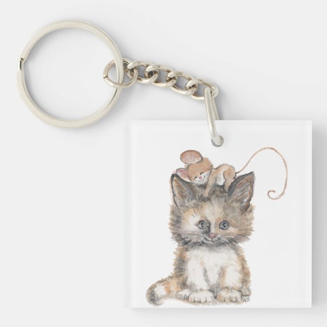 Design Chat et Souris sur un Porte - clé (Devant)