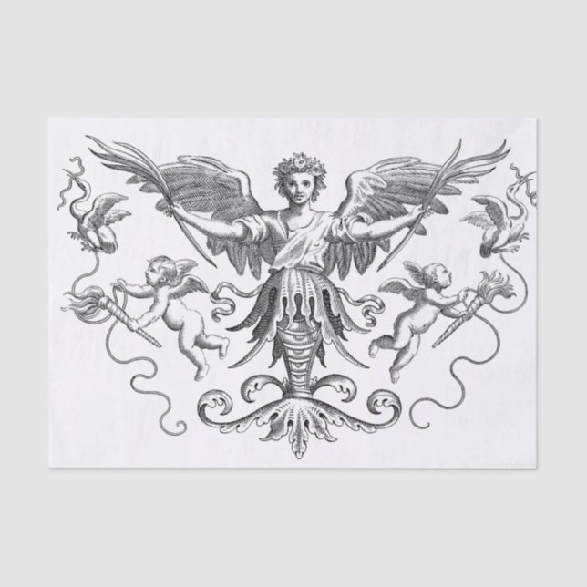 Design-Cherub Decoupage im Schwarz-Weiß-Stil Seidenpapier (Vorderseite)