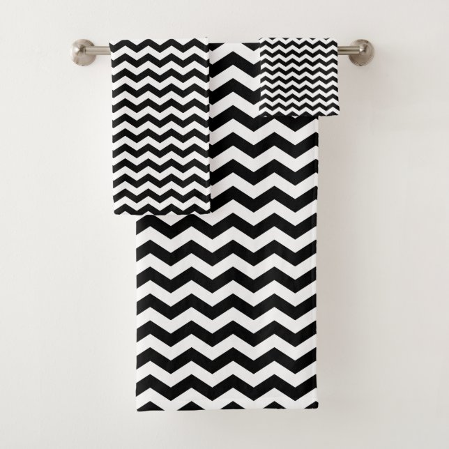 Design Chevron noir et blanc - Ensemble de serviet (En situation)