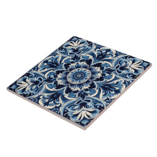 Design de carreaux en azulejo bleu d'Indigo rustiq